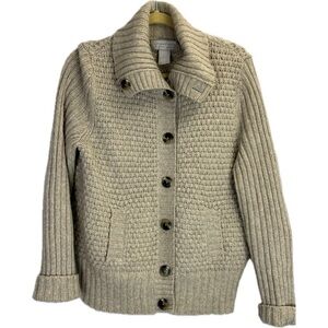 Lord & Taylor Chunky Cardigan Wool Alpaca Blend Wide Collar Sweater Vint…